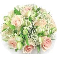 Wedding bridal bouquet of roses and alstroemeria
