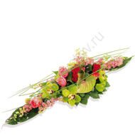 Arrangement with anthurium and orchids