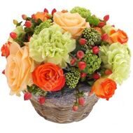 Arrangement of roses and carnations